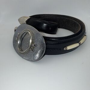 Onyx By Brighton Mens Black Beaded Leather Belt Silver Tone Size 36